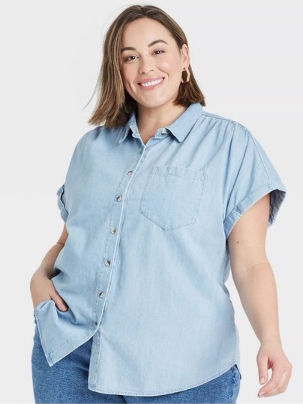 Ava & Viv Light Blue Denim Button-Up Shirt size X